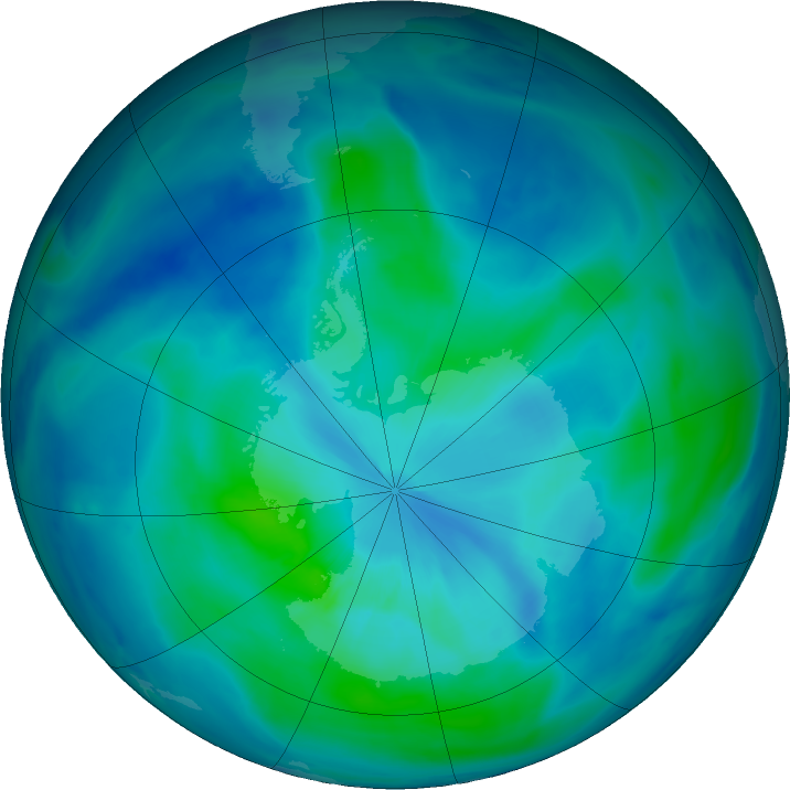 Antarctic ozone map for 11 March 2021